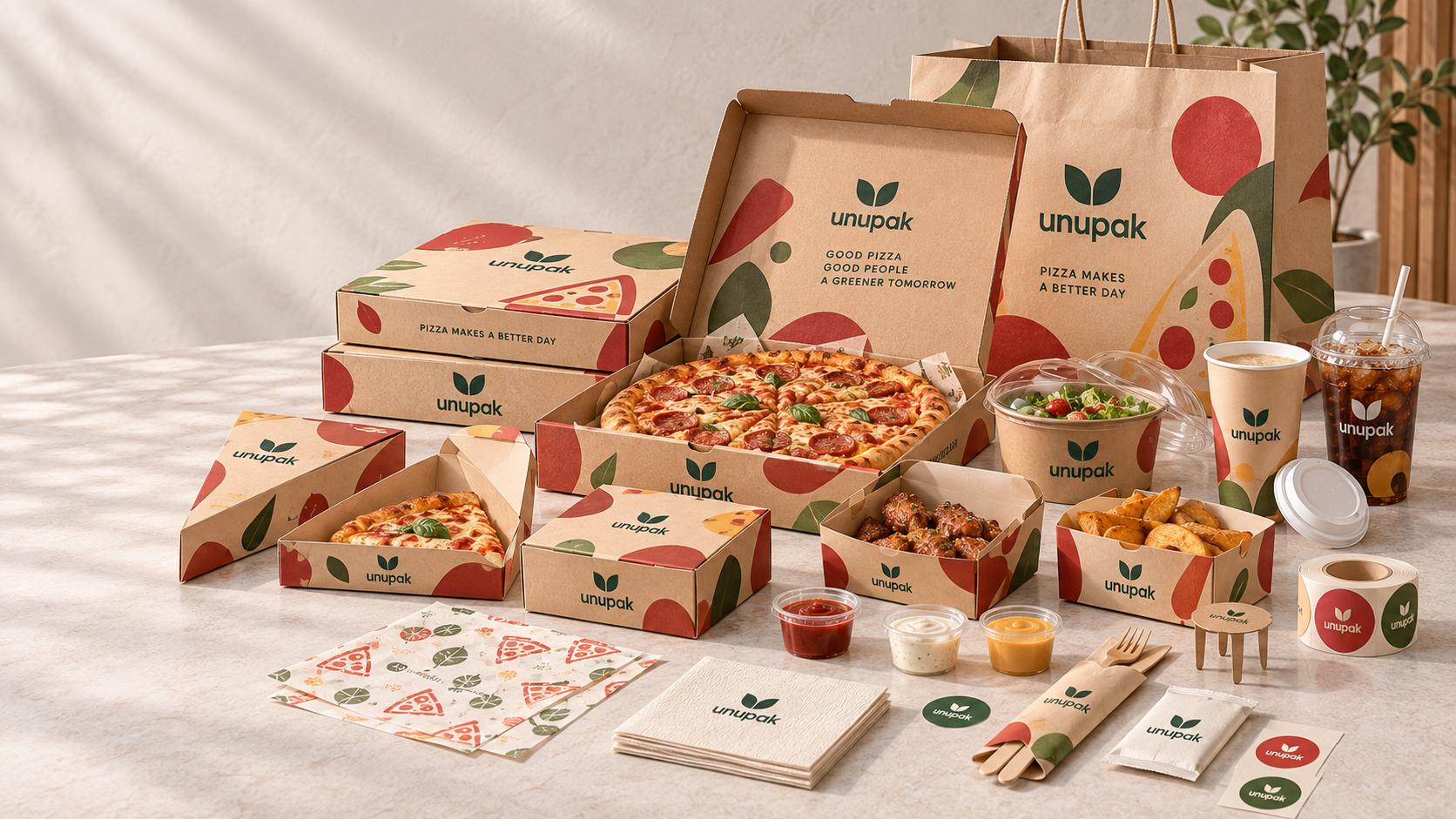 Unupak pizza shop takeaway packaging collection
